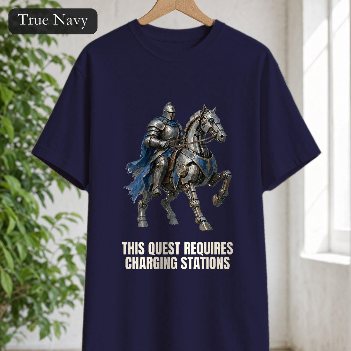 This Quest Requires Charging Stations Shirt, Knight Robot Horse Tee, Funny Gamer Tech Gift, Sci-Fi Fantasy Sweatshirt