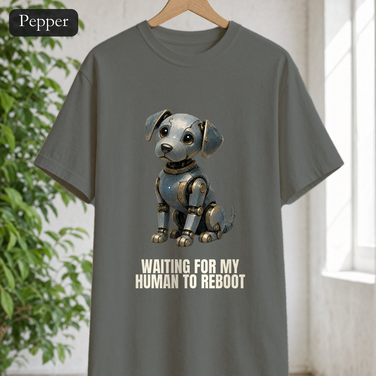 Waiting for My Human to Reboot Shirt, Funny Robot Dog Tee, Tech Programmer Gift, Sci-Fi AI Humor Sweatshirt