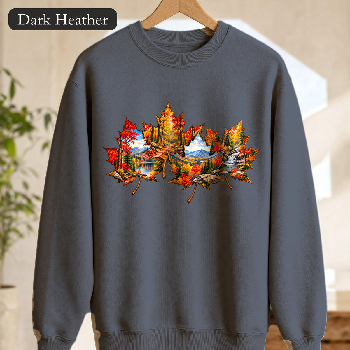 Autumn Maple Leaf Landscape Sweatshirt | Fall Forest Lake Scene