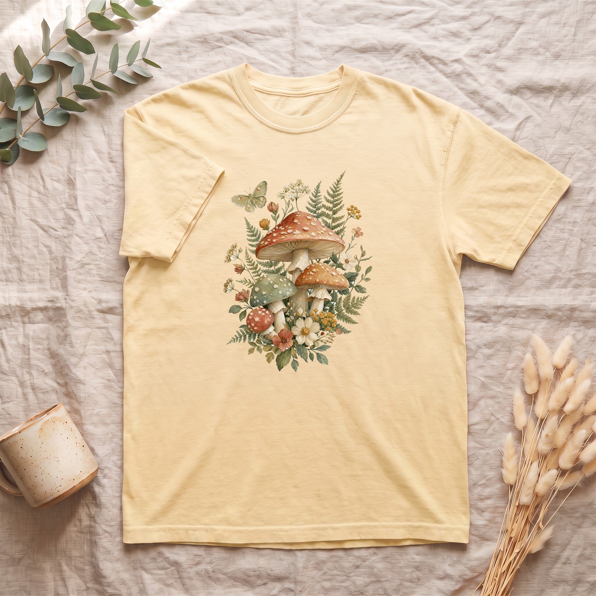 Cottagecore Mushroom Shirt, Botanical Fairycore Tee, Whimsical Nature Lover Gift, Painterly Wildflower Sweatshirt