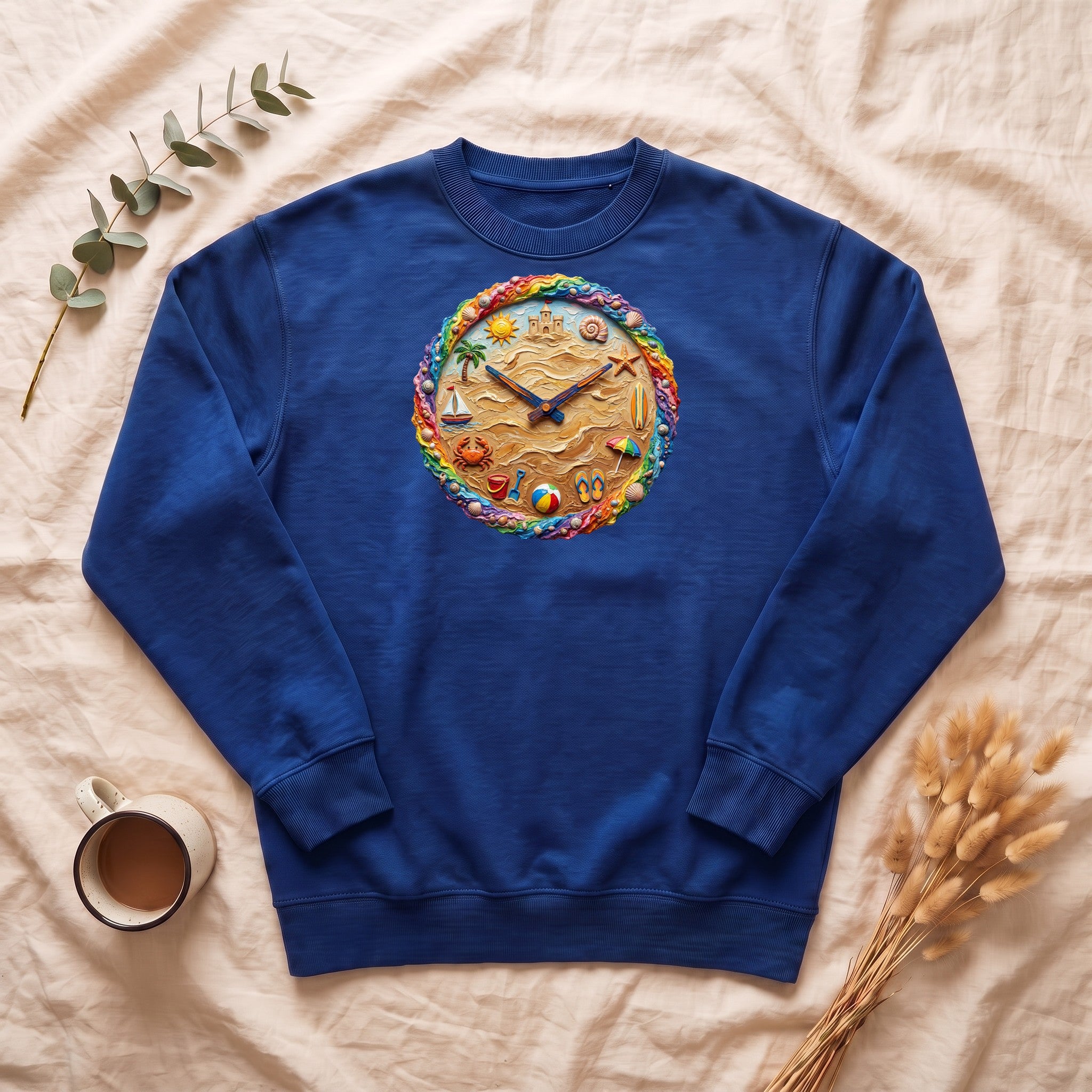 Beach Clock Shirt, Dreamy Coastal Art Tee, Surreal Beach Lover Gift, Summer Ocean Sweatshirt