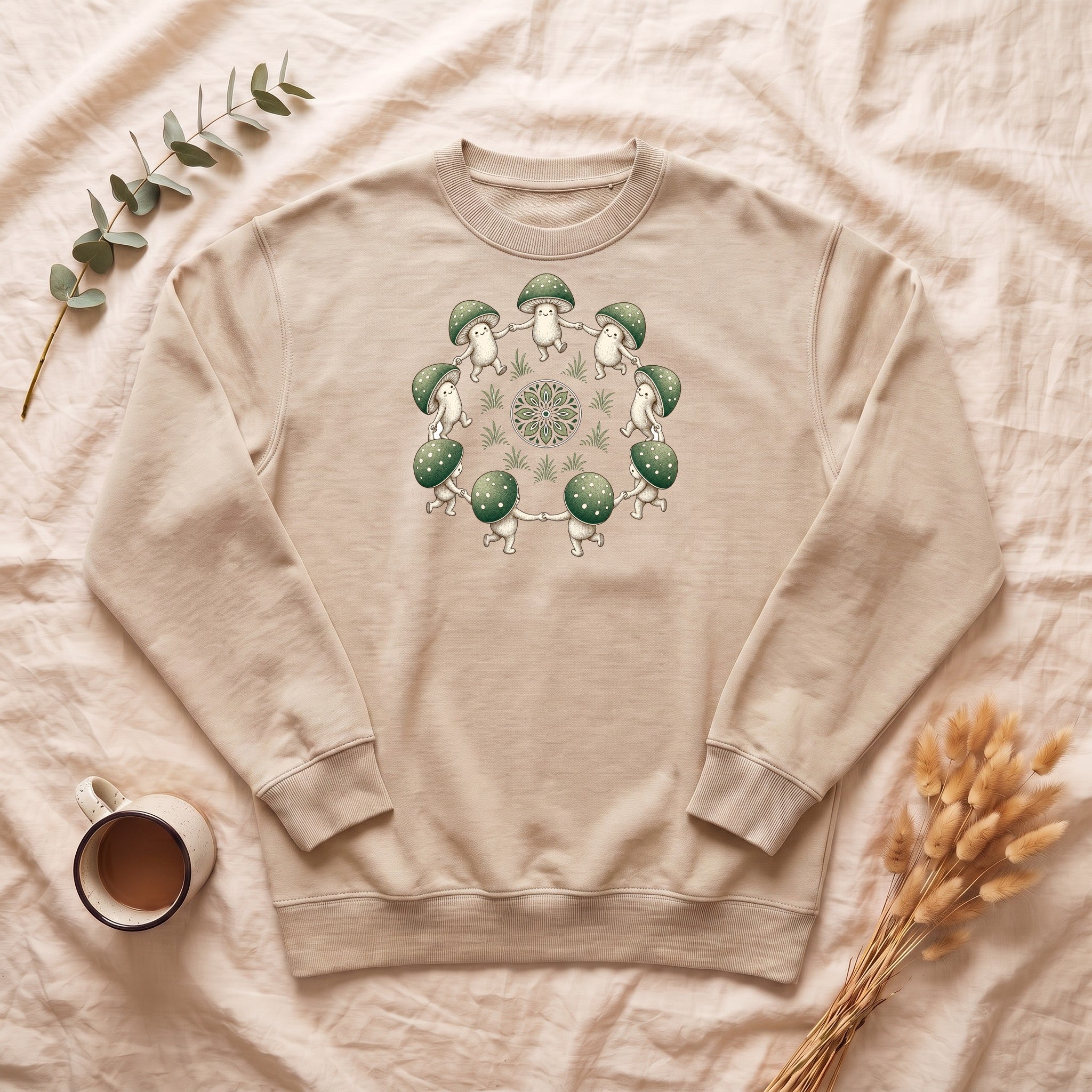 Cottagecore Mushroom Shirt, Sage Green Fairy Ring Tee, Goblincore Nature Gift, Whimsical Mushroom Sweatshirt