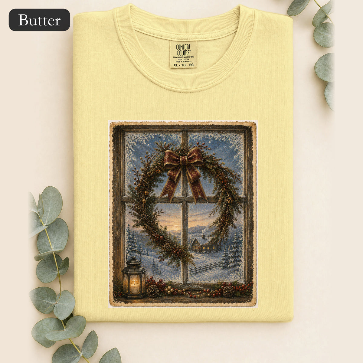 Winter Wreath Window Shirt | Vintage Christmas Scene