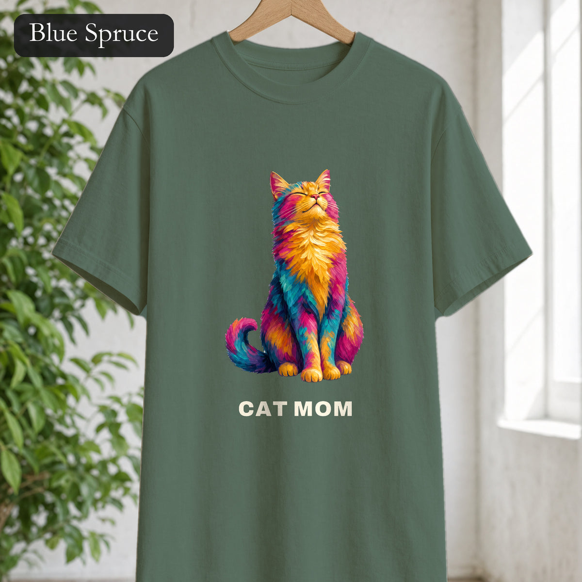 Cat Mom Shirt, Vibrant Painterly Cat Tee, Bold Cat Lover Gift, Colorful Cat Owner Sweatshirt