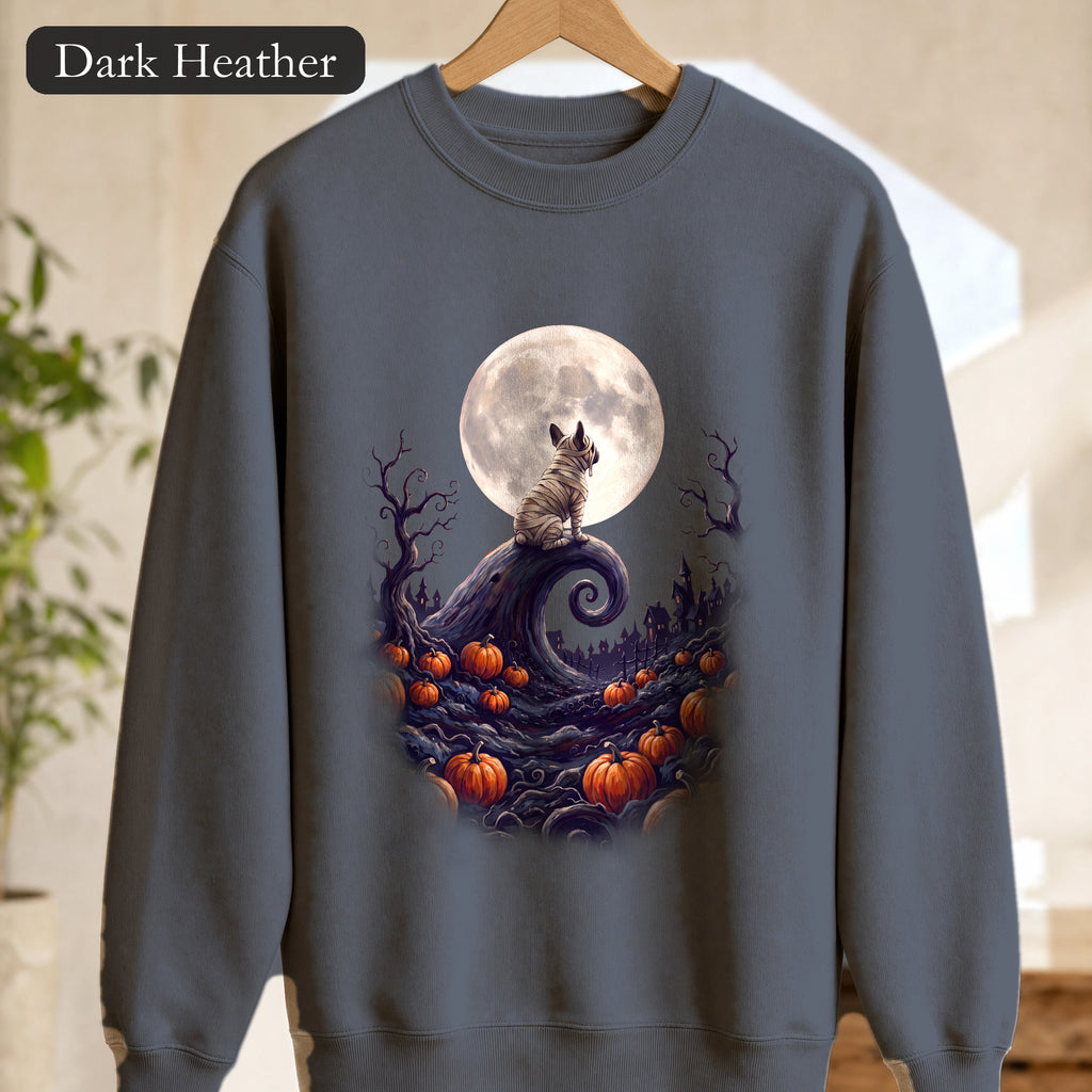 Frenchie Halloween Sweatshirt, French Bulldog Pumpkin Moon Crewneck, Spooky Village Fall Sweatshirt, Frenchie Mom Halloween Gift
