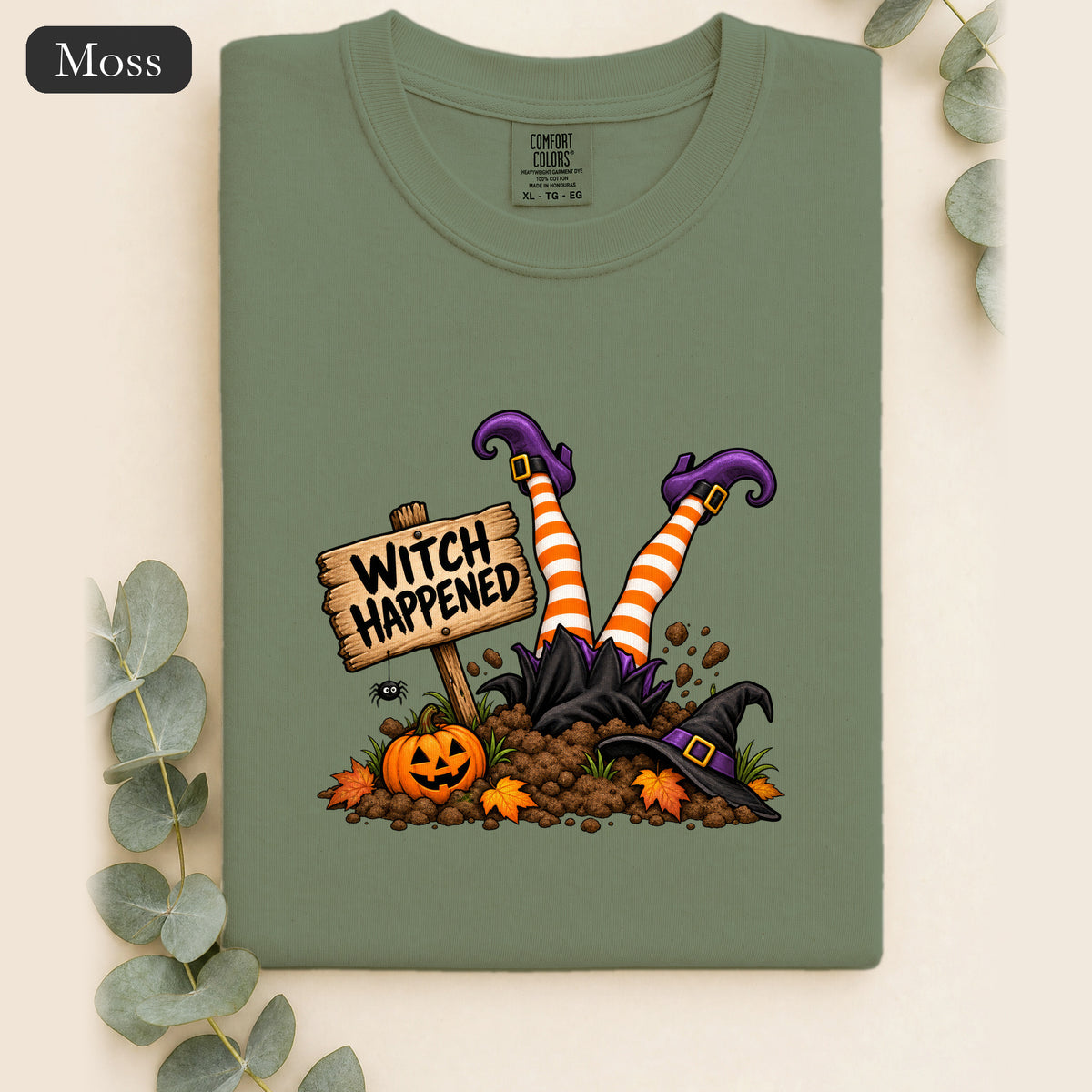 Witch Happened legs up in graveyard Shirt | Halloween witch pumpkin witch design