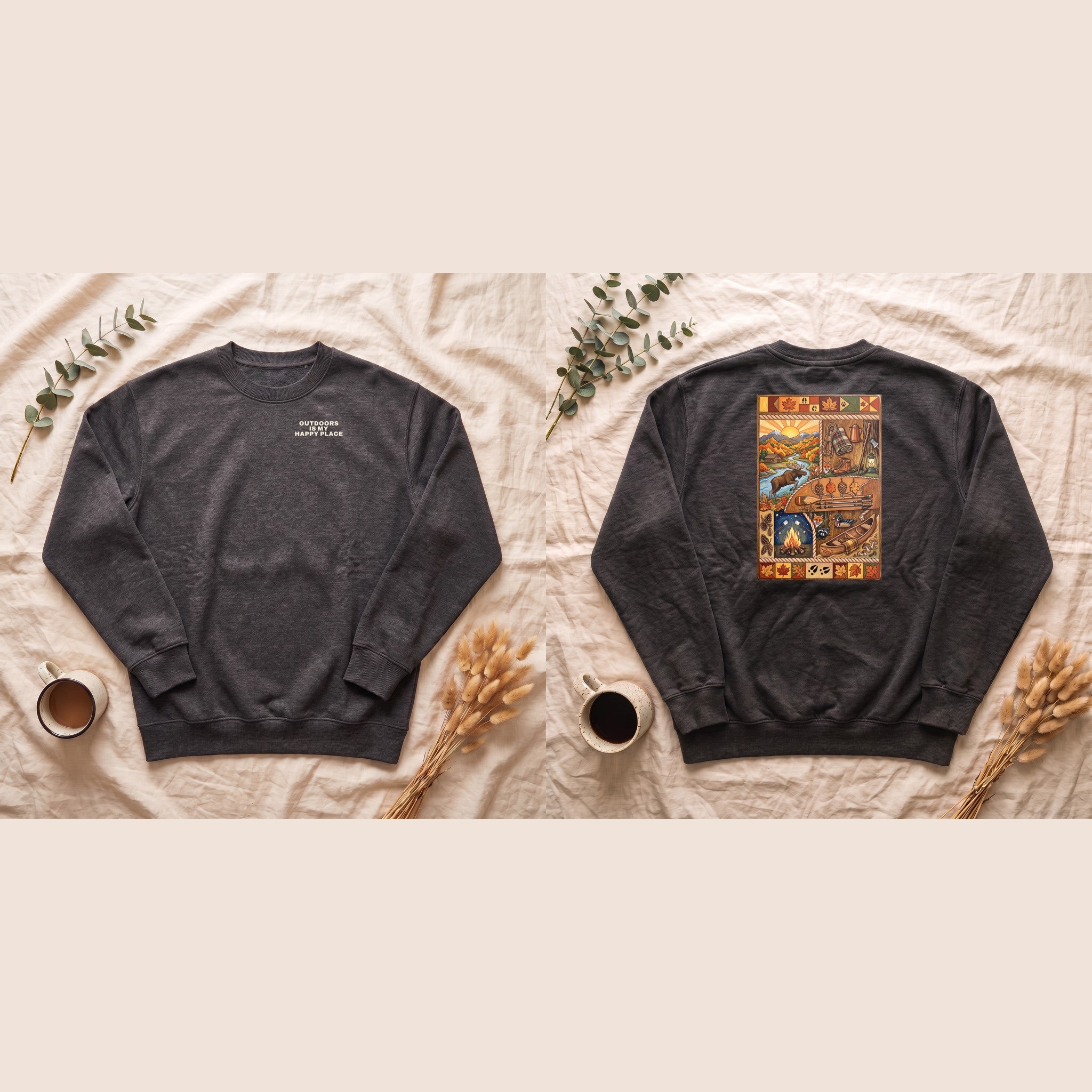 Outdoors Is My Happy Place Sweatshirt, Vintage Camping Poster Crewneck, Fall Hiking Sweatshirt, Nature Camper Gift