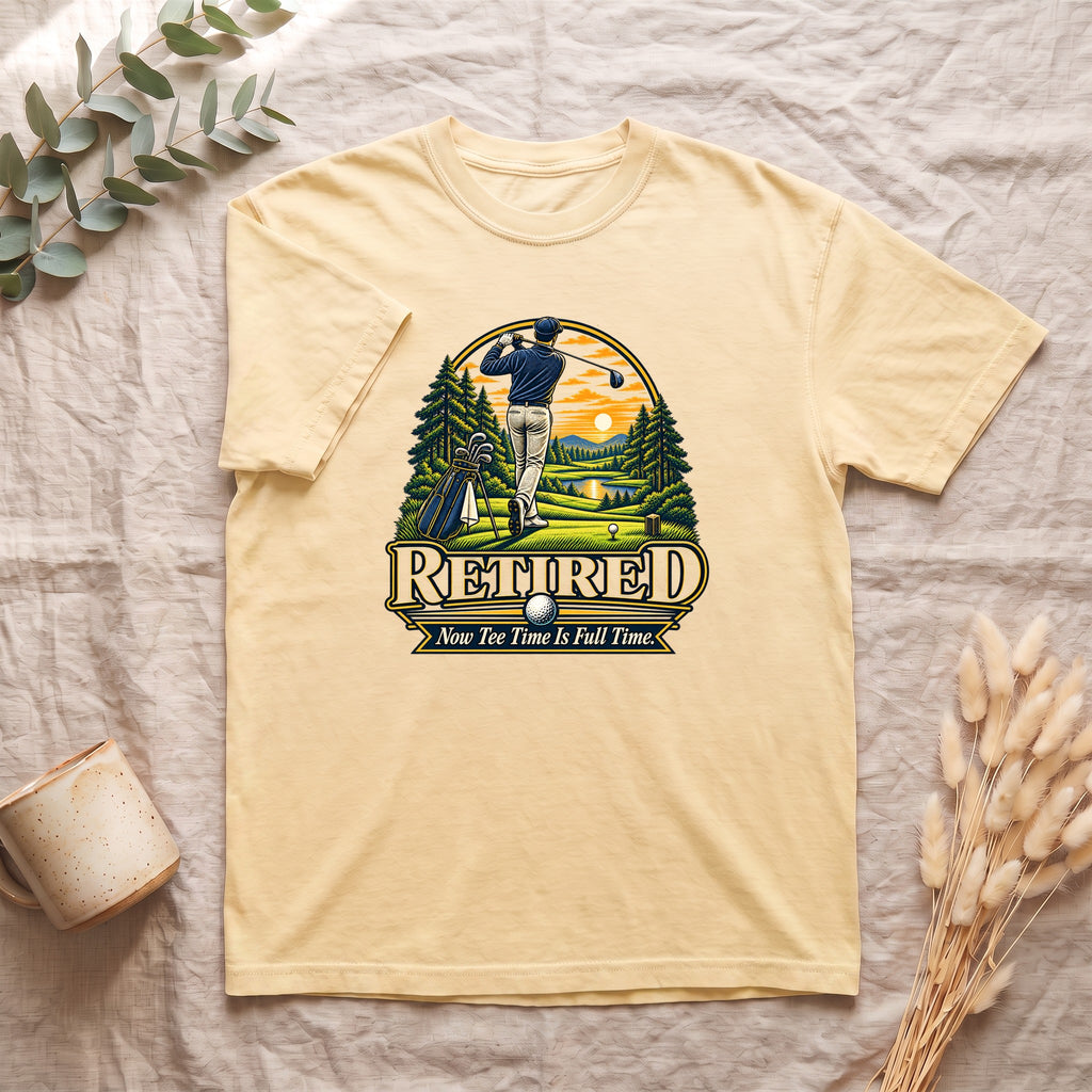 Retired Golfer Shirt, Now Tee Time Is Full Time, Funny Golf Retirement Gift, Vintage Golf Tee