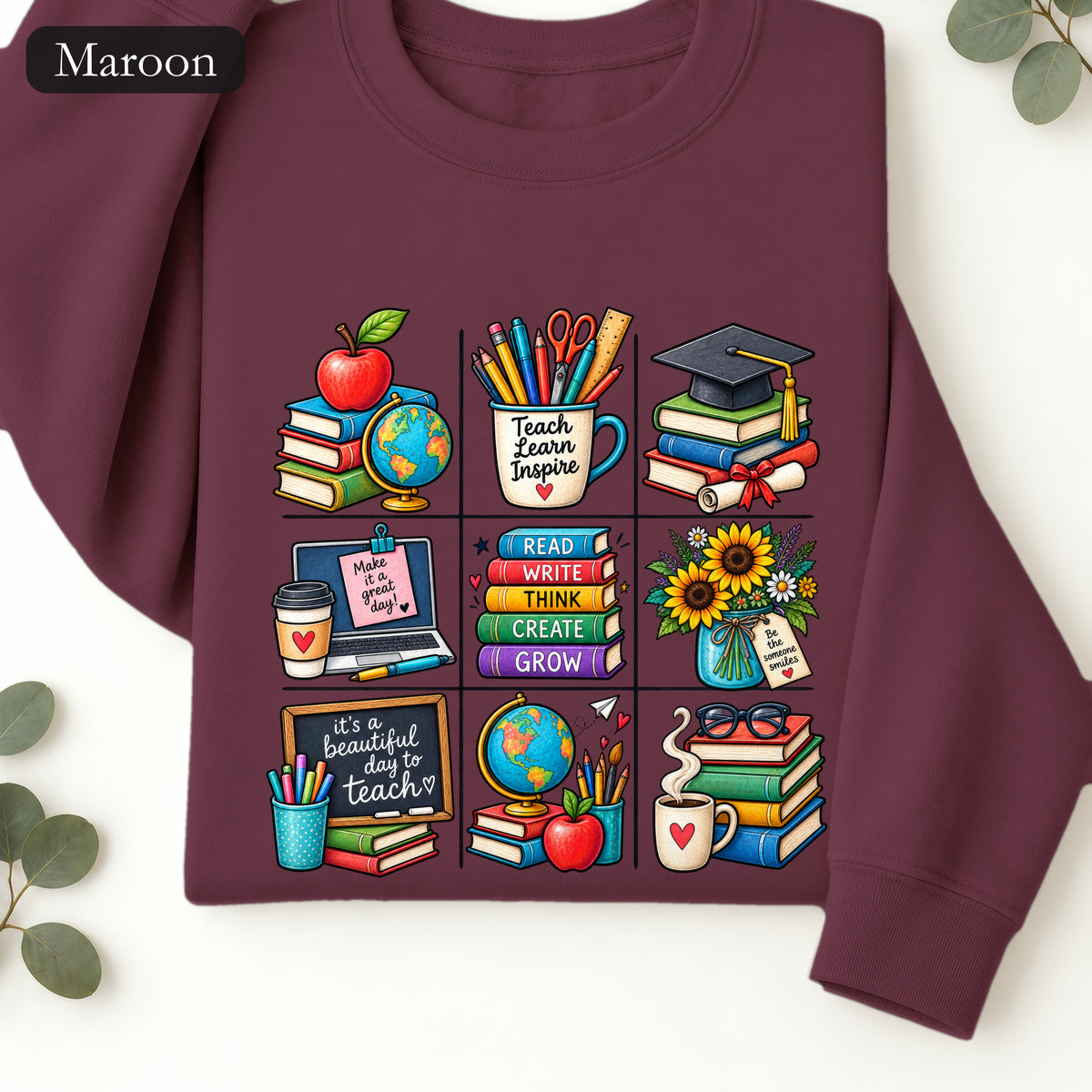 Teacher Classroom Icons Sweatshirt | Books, Globe, Apple, Chalkboard