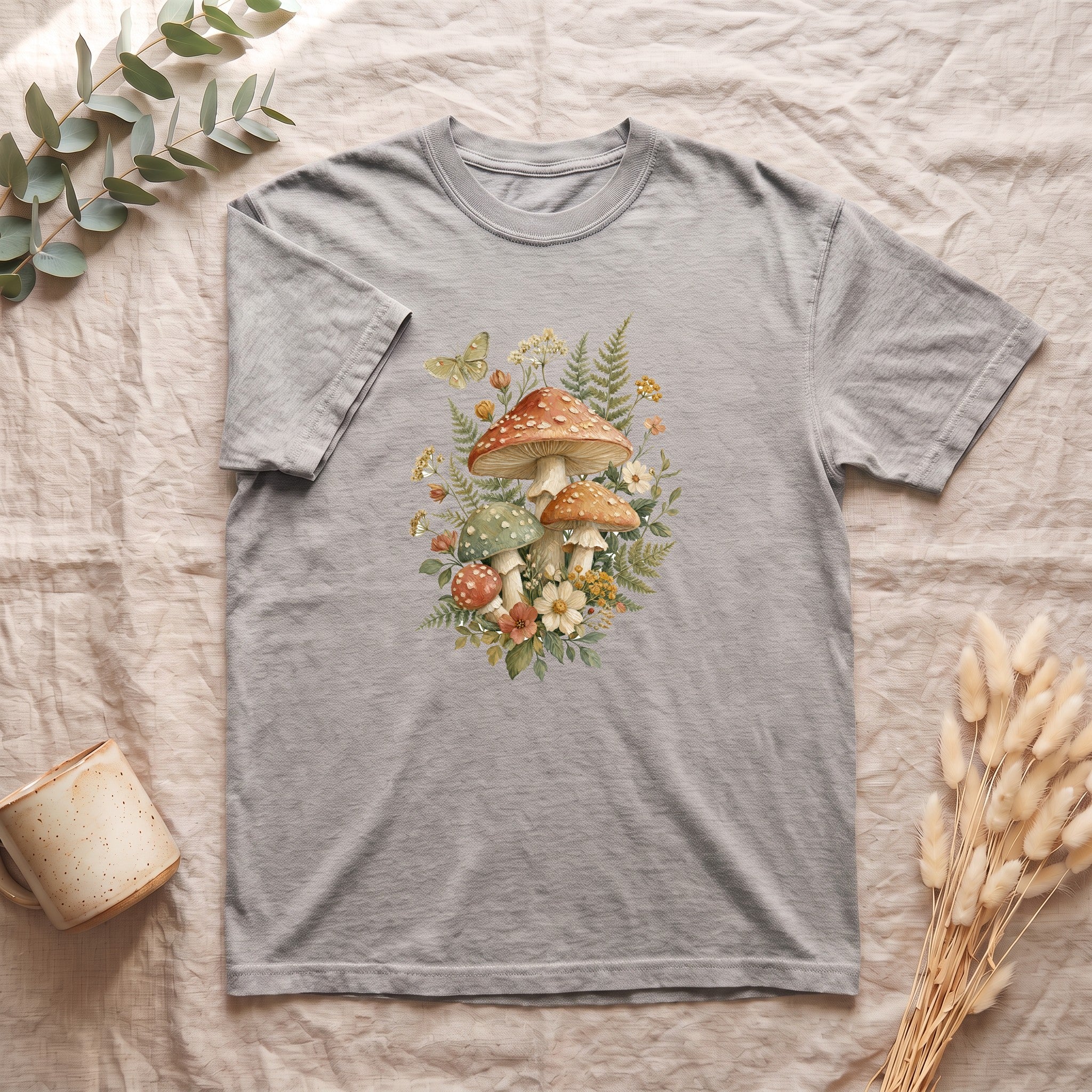 Cottagecore Mushroom Shirt, Botanical Fairycore Tee, Whimsical Nature Lover Gift, Painterly Wildflower Sweatshirt