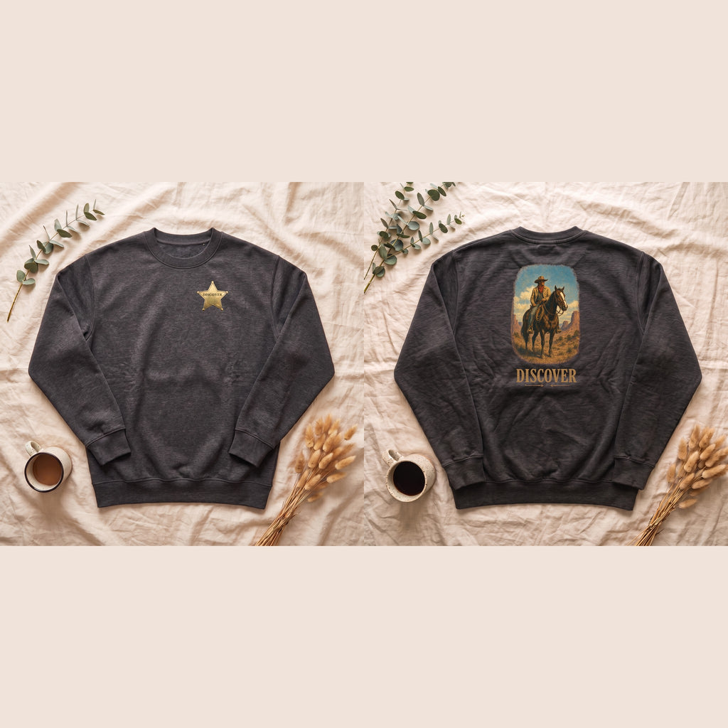 Discover Cowboy Sweatshirt, Vintage Western Horse Crewneck, Desert Rodeo Sweatshirt, Sheriff Star Cowboy Gift