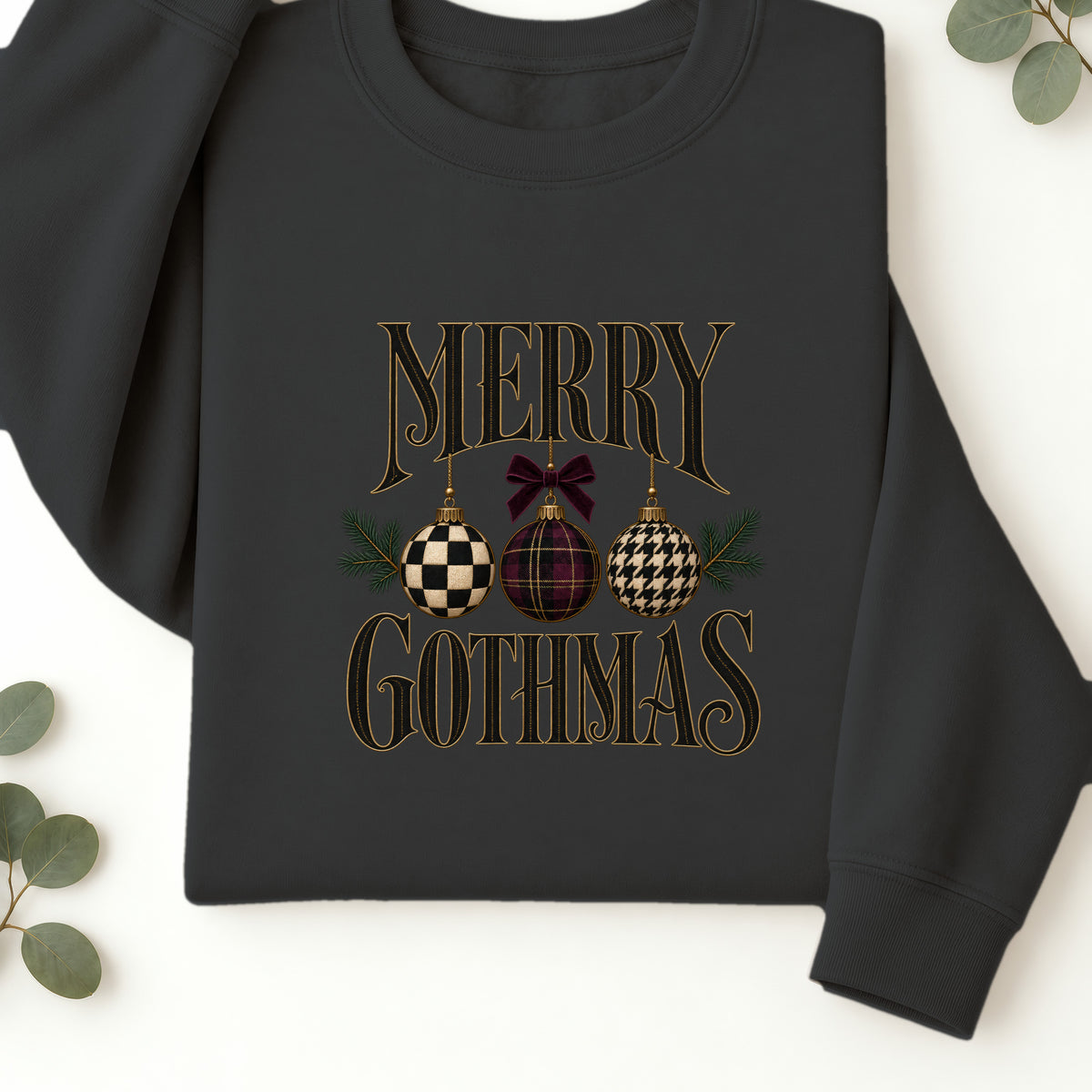 Merry Gothmas Christmas Ornament Design Sweatshirt | Faux Embroidery