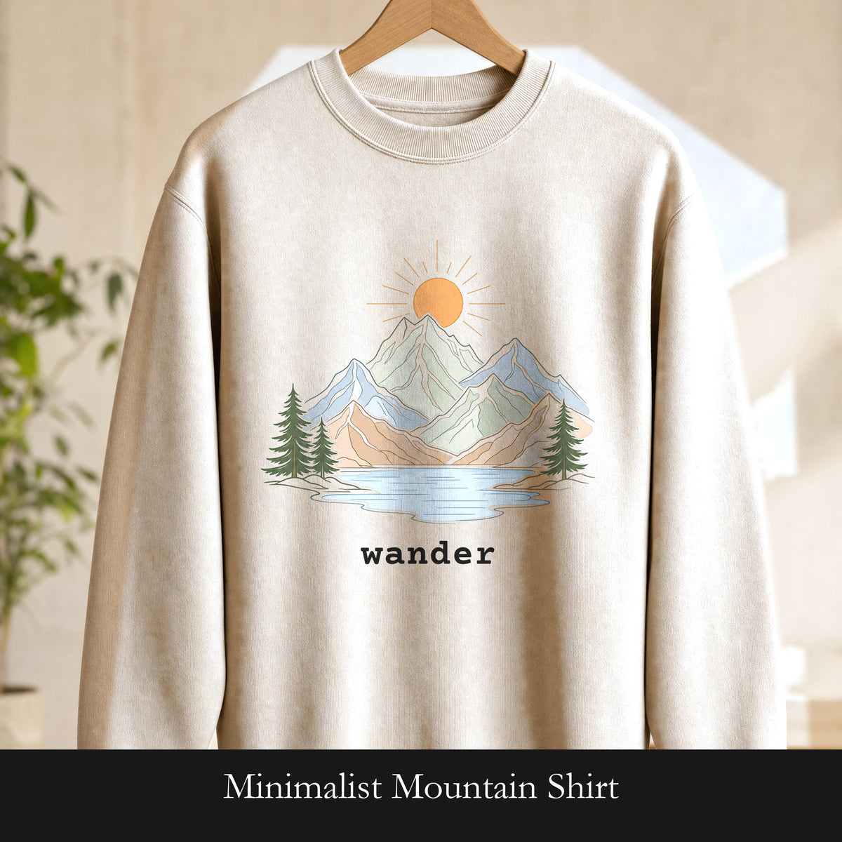 Minimalist Mountain Shirt, Wander Line Art Tee, Nature Hiking Adventure Gift, Modern Outdoor Sweatshirt