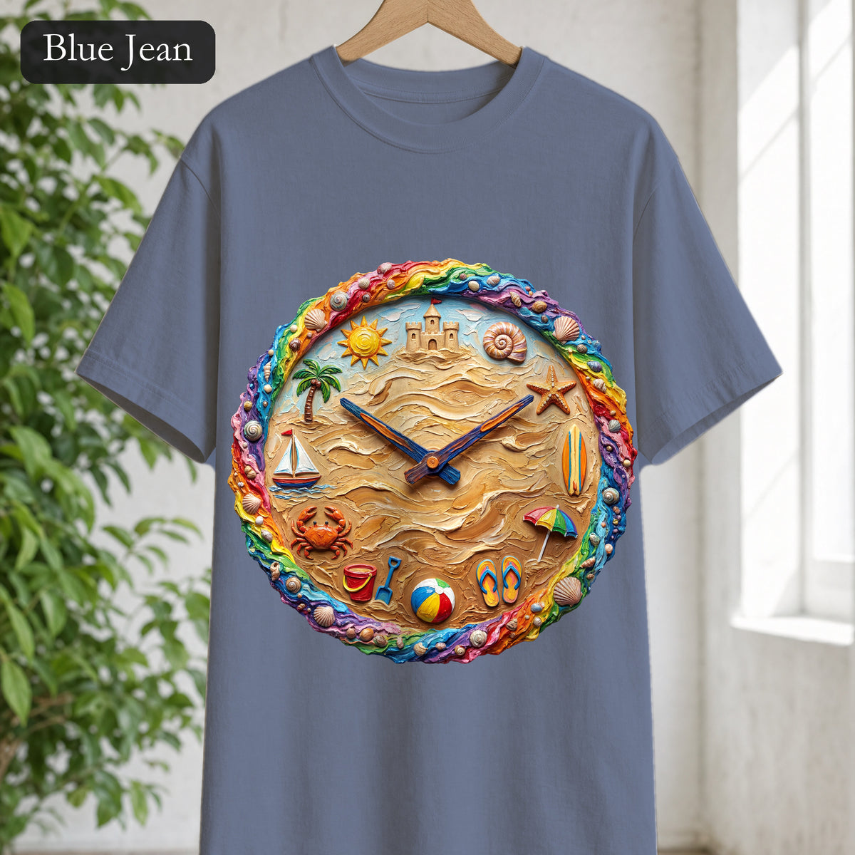 Beach Clock Shirt, Dreamy Coastal Art Tee, Surreal Beach Lover Gift, Summer Ocean Sweatshirt