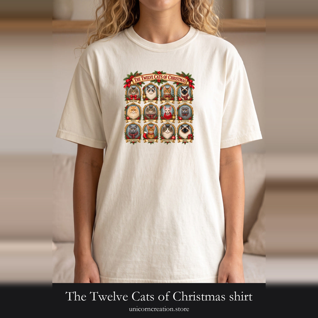 The Twelve Cats of Christmas shirt | holiday cat portrait collage