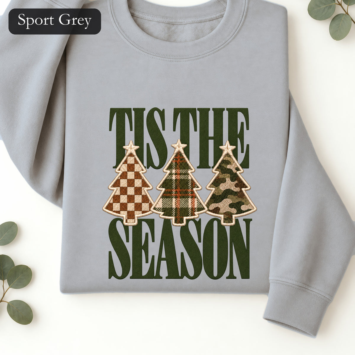 Plaid Woodland Christmas Trees Sweatshirt | Holiday Tree Trio Crewneck