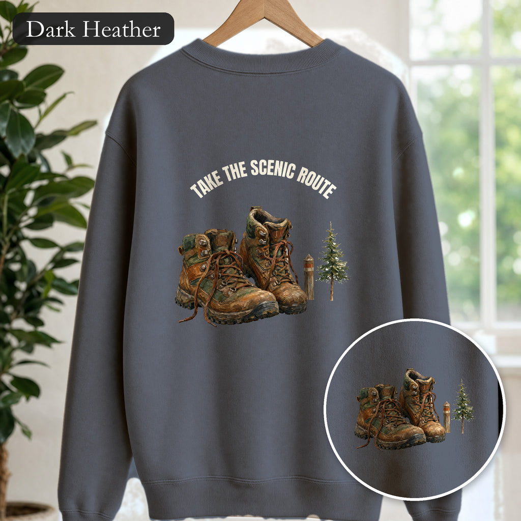 Take the Scenic Route Shirt, Hiking Trail Tee, Outdoor Adventure Nature Gift, Painterly Mountain Sweatshirt