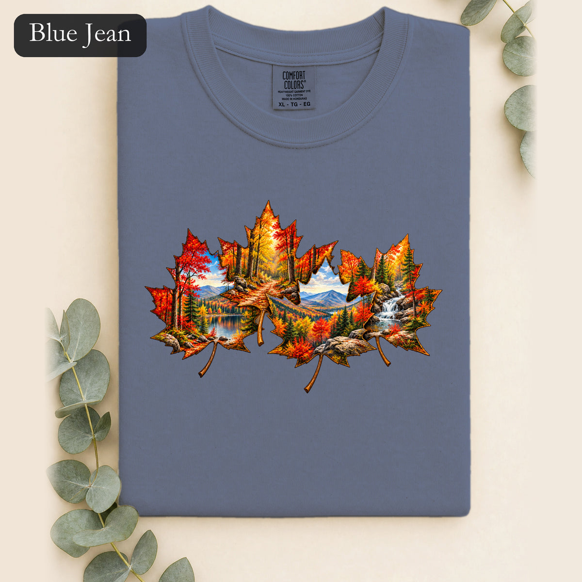 Autumn Maple Leaf Landscape Shirt | Fall Forest Lake Scene
