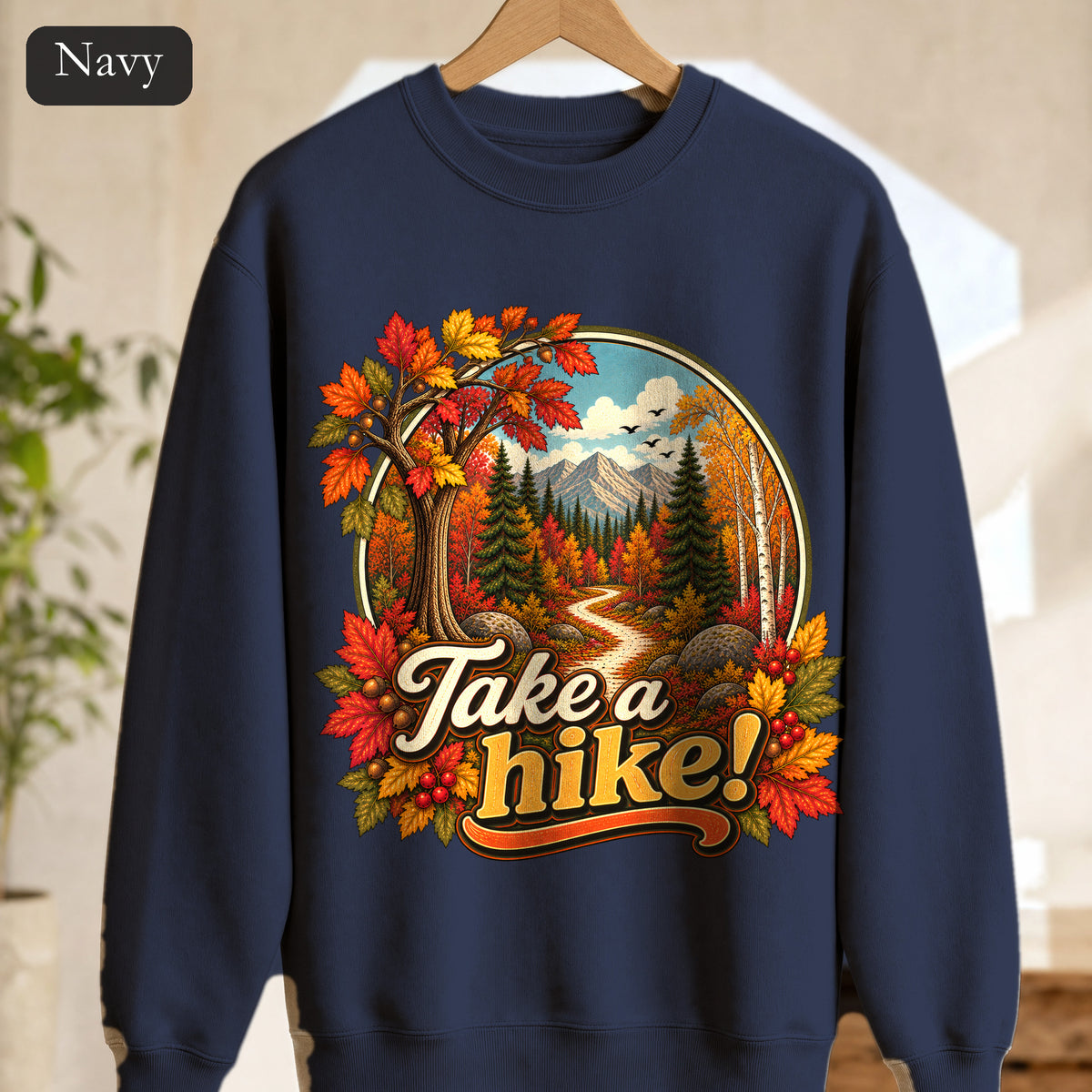 Take a Hike! retro mountain scene Crewneck Sweatshirt | autumn hiking design