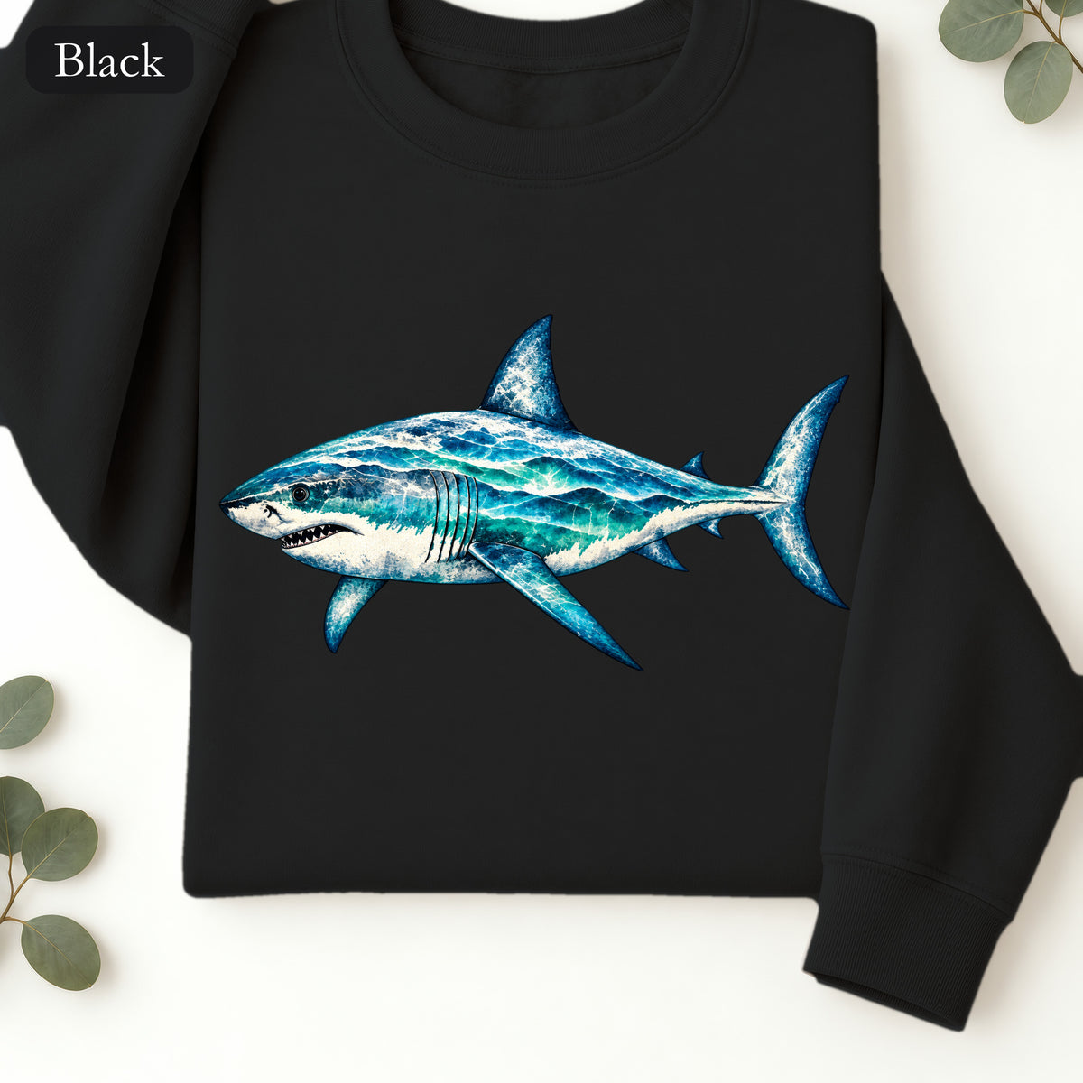 Blue Shark Illustration Sweatshirt | Ocean Marine Art Crewneck