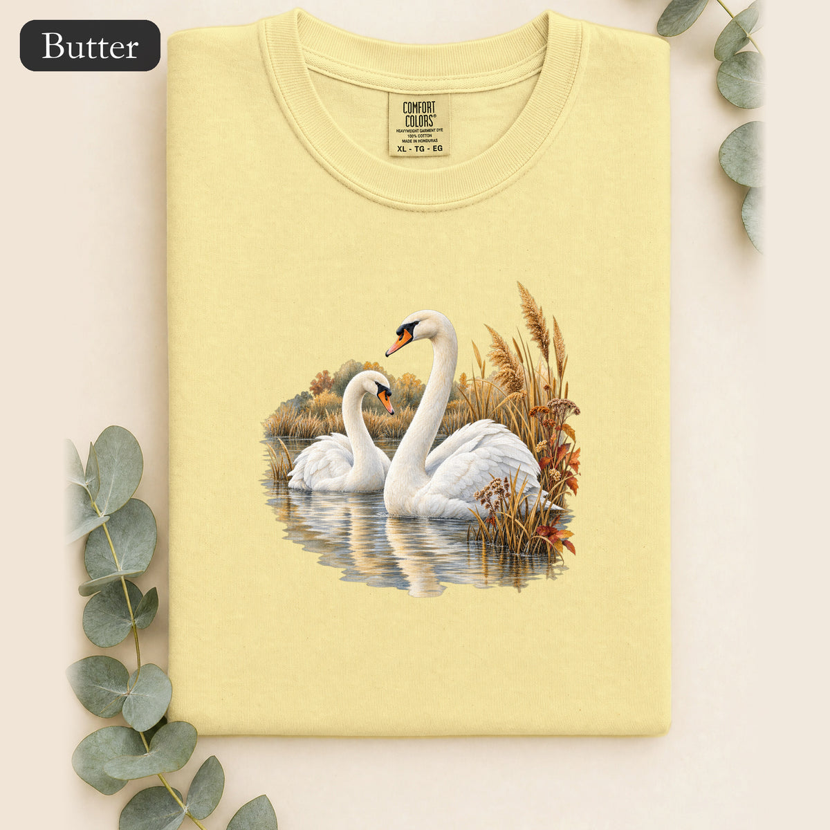 Swan Pair Shirt | White Swans Pond Illustration