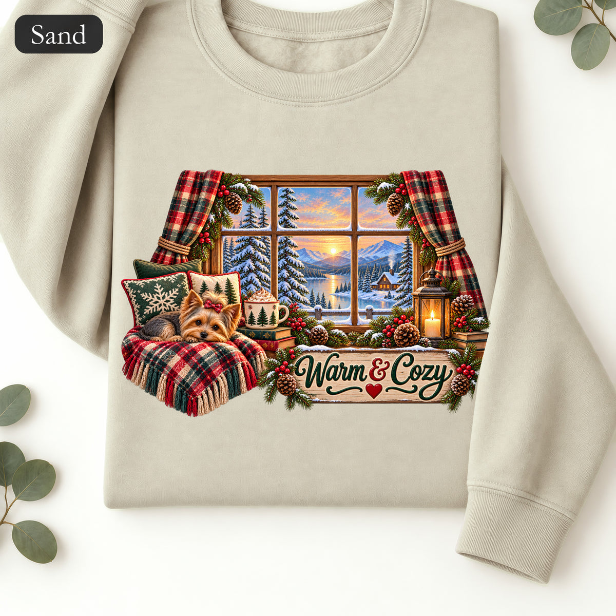 Warm & Cozy Cabin Window Sweatshirt | Winter Lodge Plaid Decor