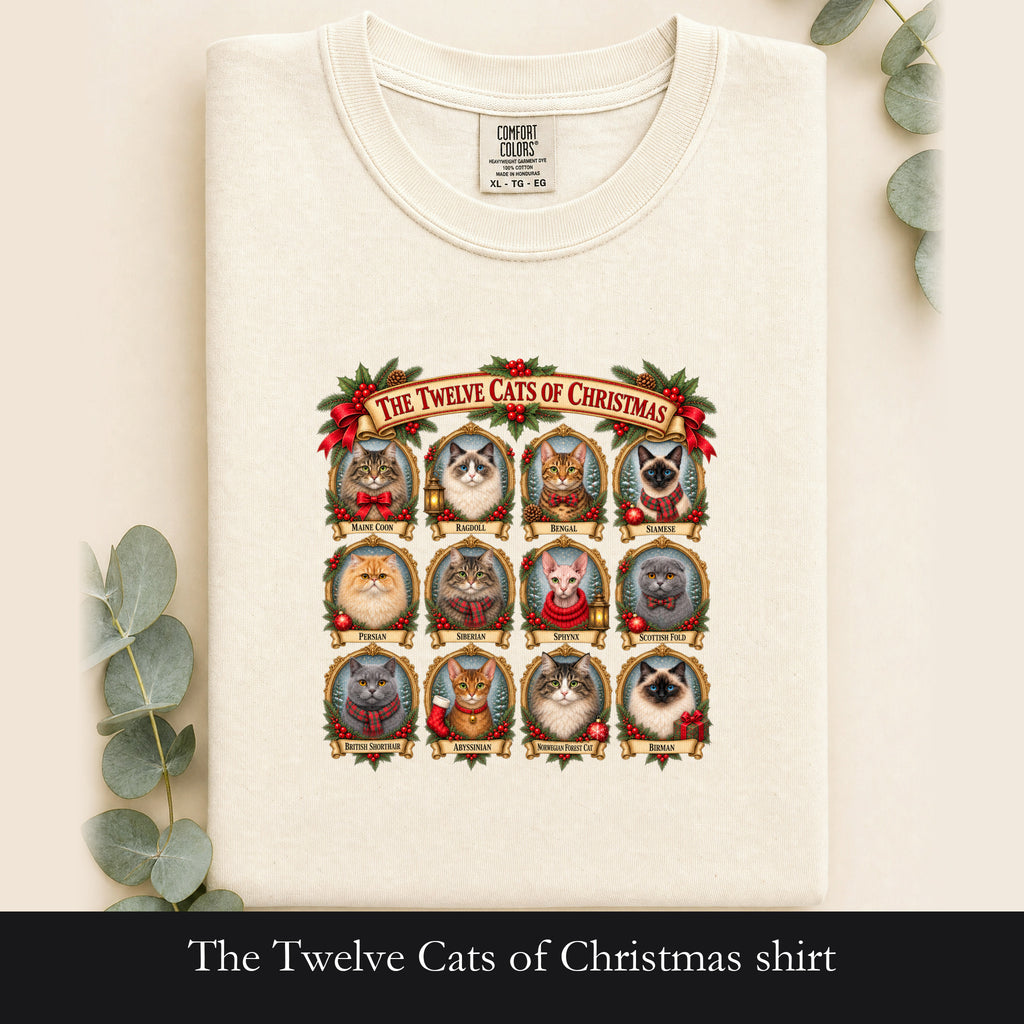 The Twelve Cats of Christmas shirt | holiday cat portrait collage