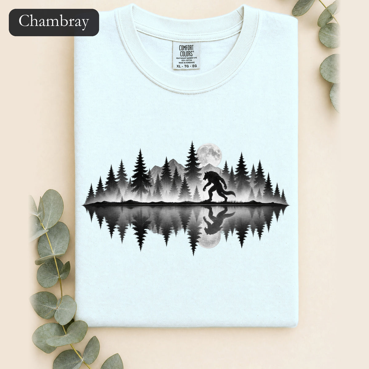 Werewolf Silhouette Moonlight Forest Shirt | Werewolf Lake Reflection