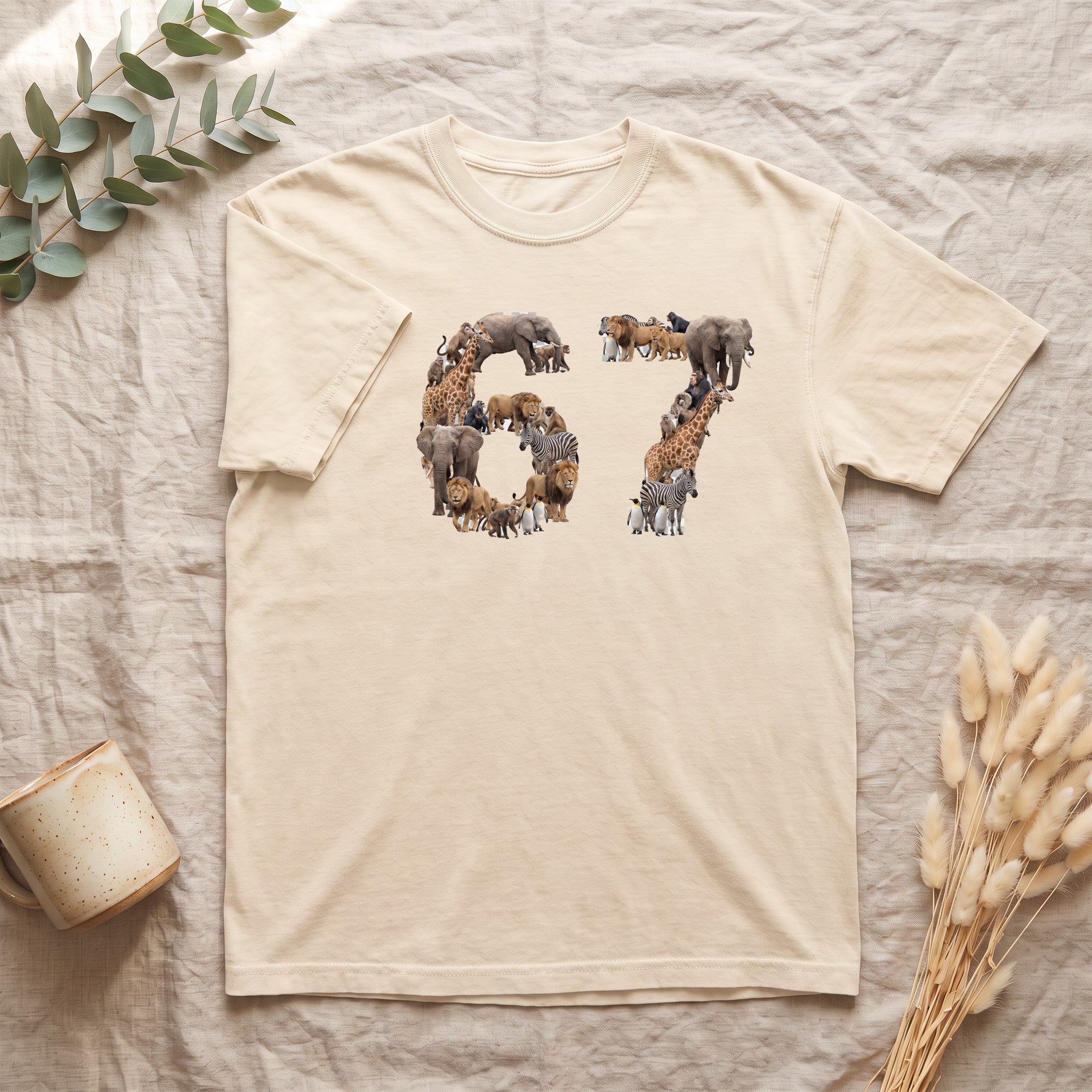 67 Zoo Animals Shirt, Funny 67 Meme Tee, Trendy Animal Number Gift, Giraffe Elephant Lion Sweatshirt