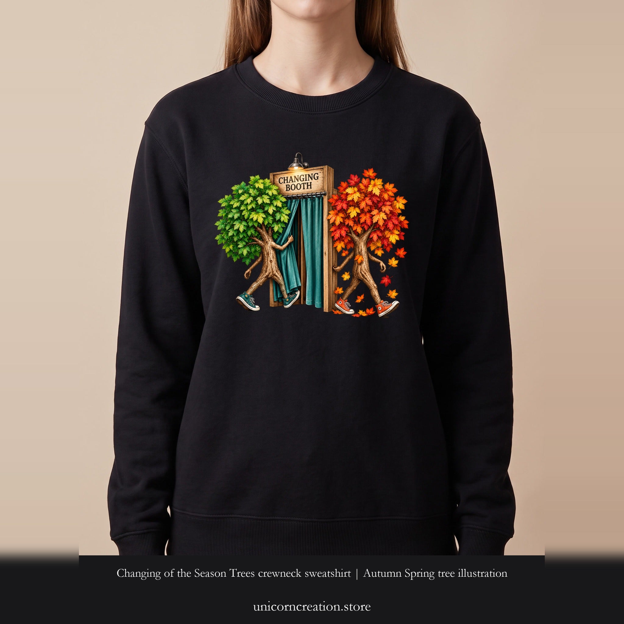 Changing of the Season Trees crewneck sweatshirt | Autumn Spring tree illustration
