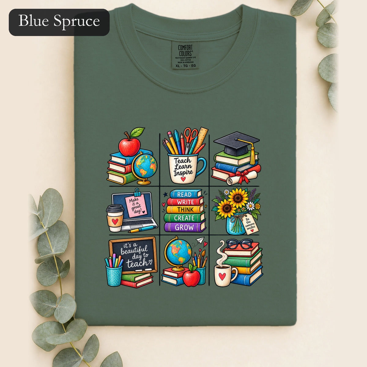 Teacher Classroom Icons Shirt | Books, Globe, Apple, Chalkboard