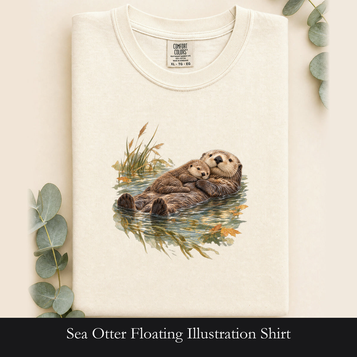 Sea Otter Floating Illustration Shirt | Relaxing Wildlife Art