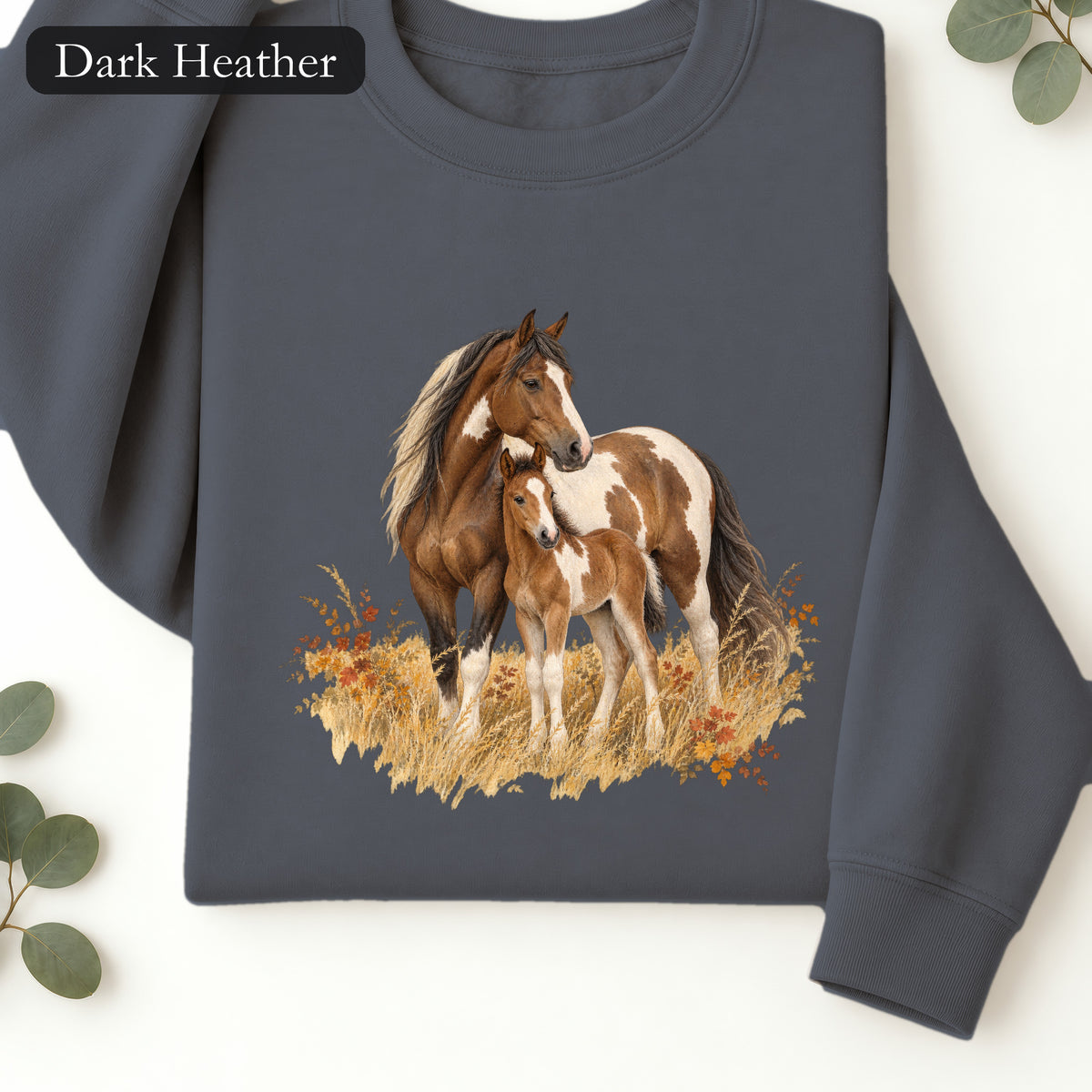 Horse Mare and Foal Sweatshirt | Rustic Autumn Prairie Artwork