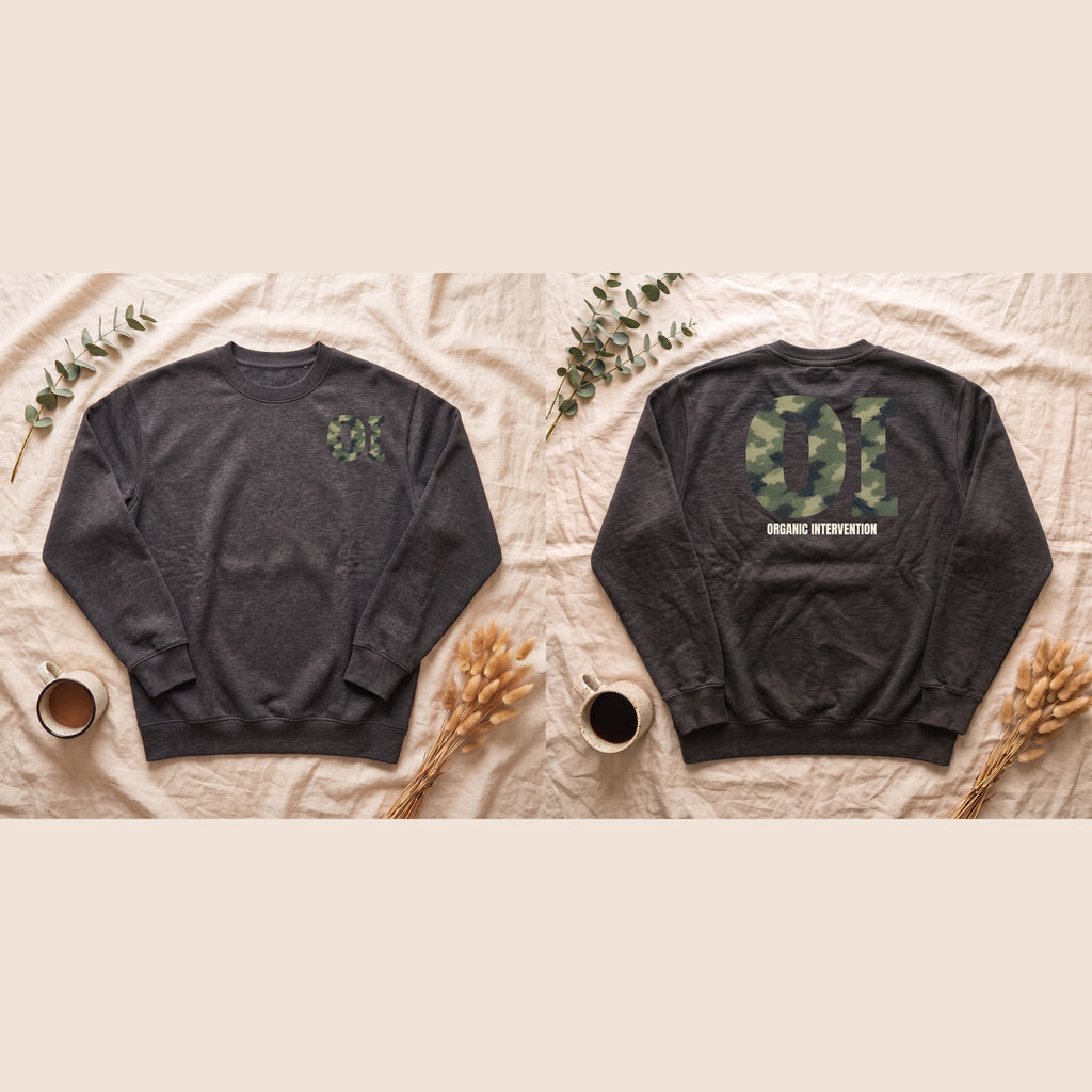 Organic Intervention Camo Hoodie, OI Monogram Anti-Algorithm Sweatshirt, Streetwear Camo Graphic Gift, Bold Statement Hoodie