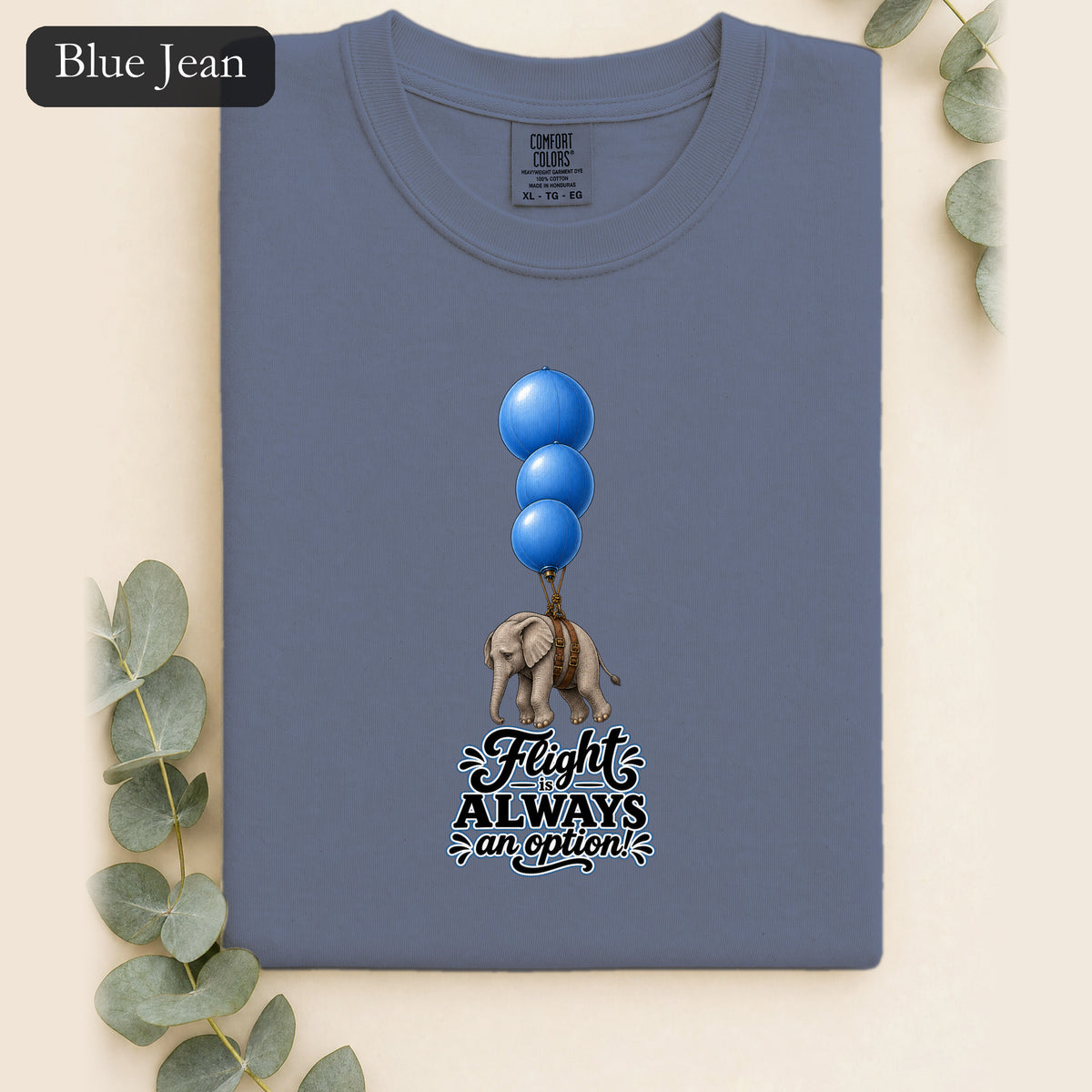 Blue Balloons Elephant illustration Shirt | Flight Always inspired quote