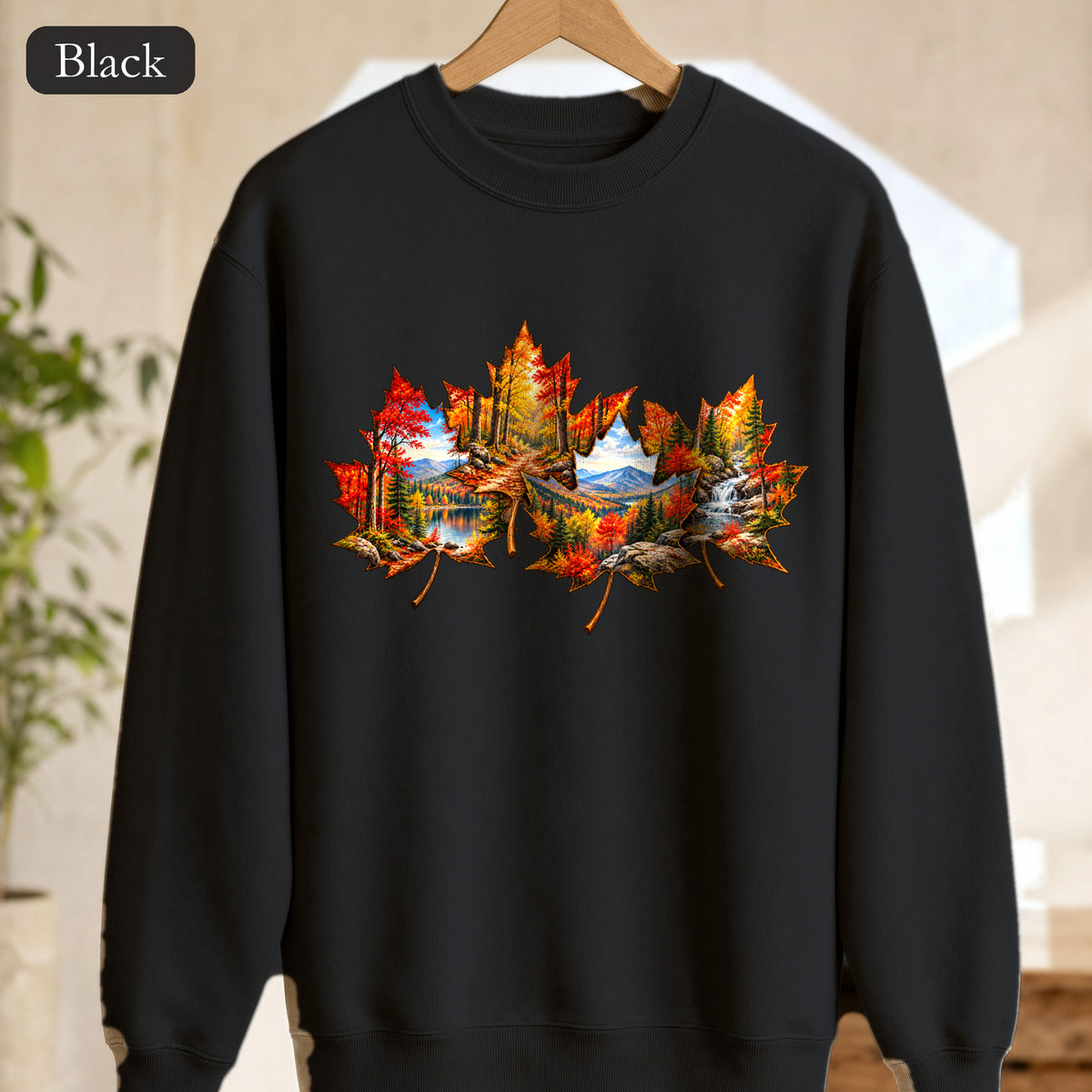 Autumn Maple Leaf Landscape Sweatshirt | Fall Forest Lake Scene