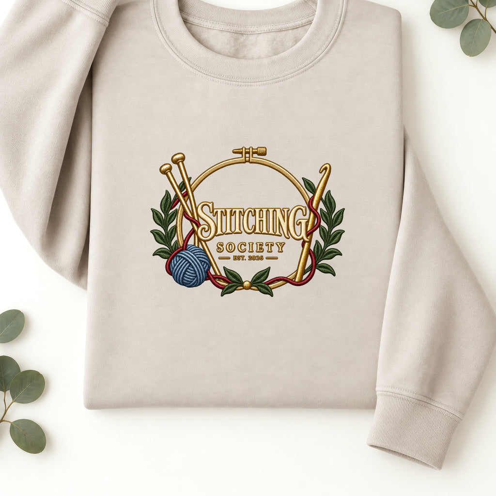 Stitching Society Knitting Design Sweatshirt | Faux Embroidery