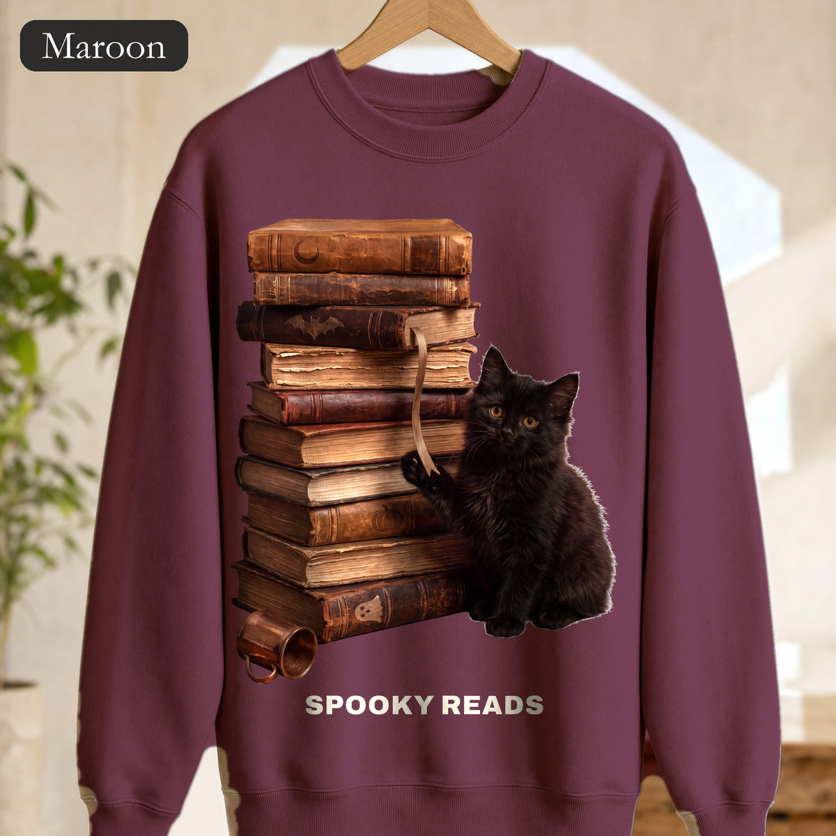 Spooky Reads Cat Sweatshirt, TBR Halloween Book Crewneck, Bookish Spooky Season Sweatshirt, Book Lover Black Cat Gift