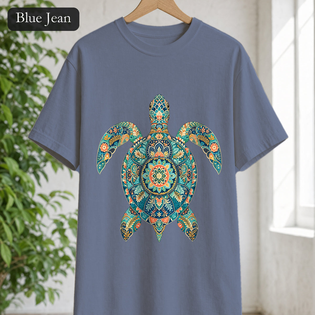Boho Sea Turtle Shirt, Folk Art Turtle Tee, Japanese Pattern Ocean Lover Gift, Vintage Floral Turtle Sweatshirt