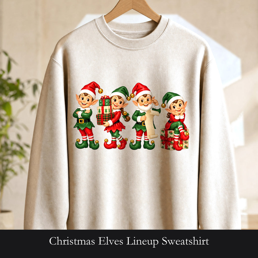Christmas Elves Lineup Sweatshirt | Vintage Holiday Elf Characters