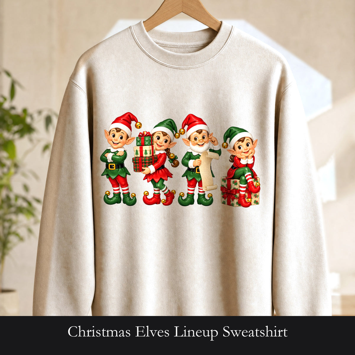 Christmas Elves Lineup Sweatshirt | Vintage Holiday Elf Characters