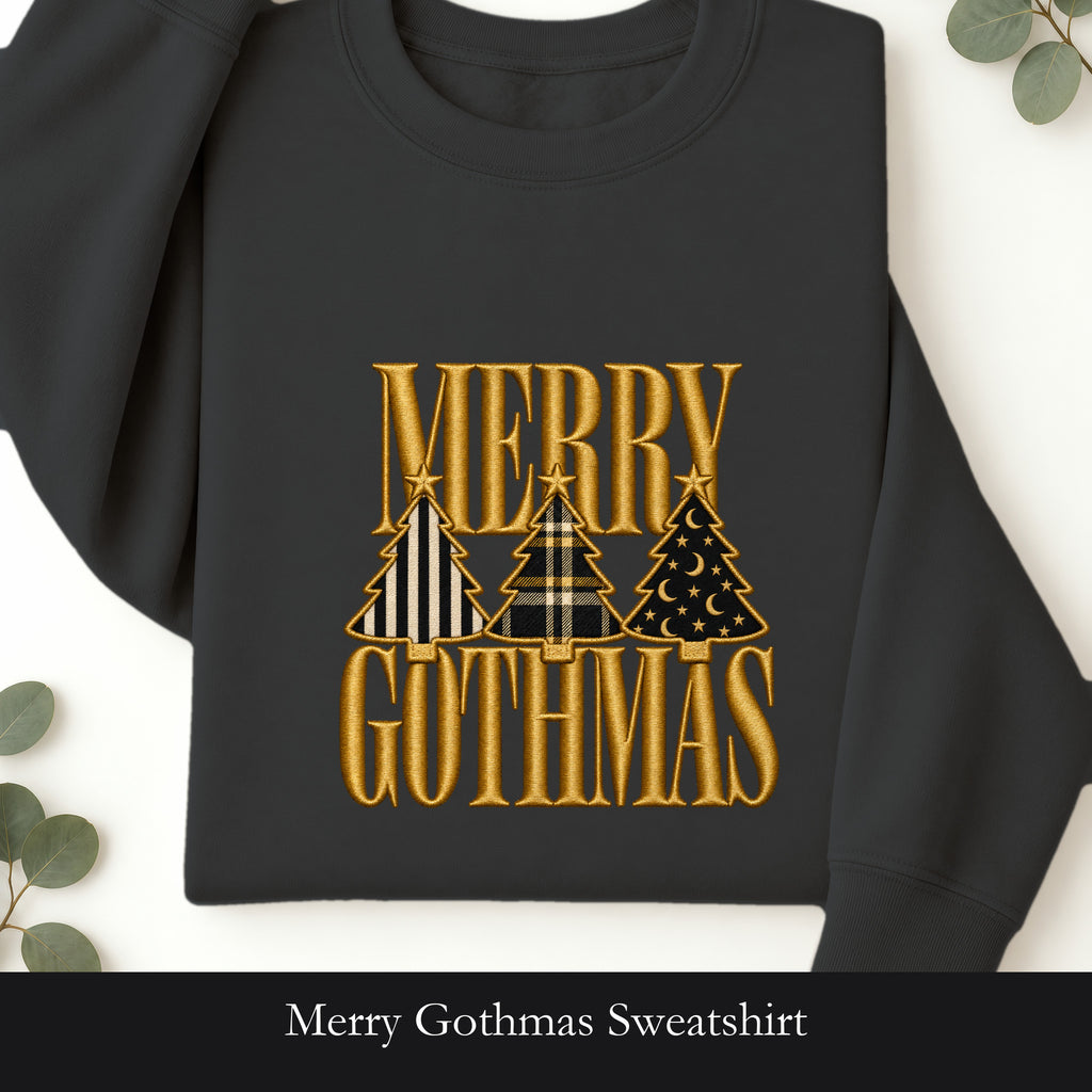 Merry Gothmas Sweatshirt | Gothic Christmas Tree Typography