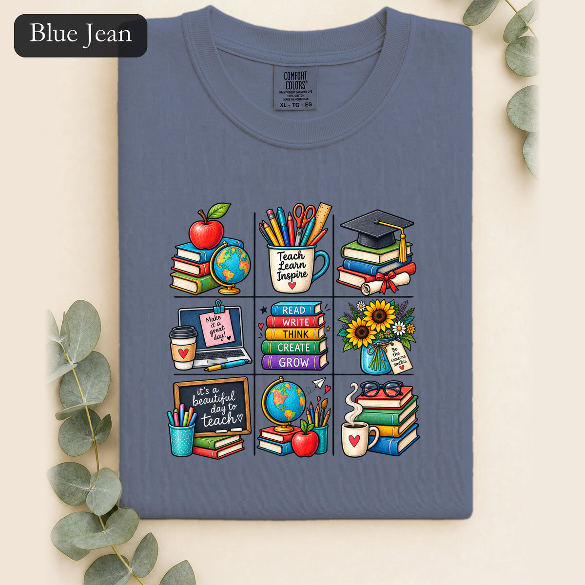 Teacher Classroom Icons Shirt | Books, Globe, Apple, Chalkboard