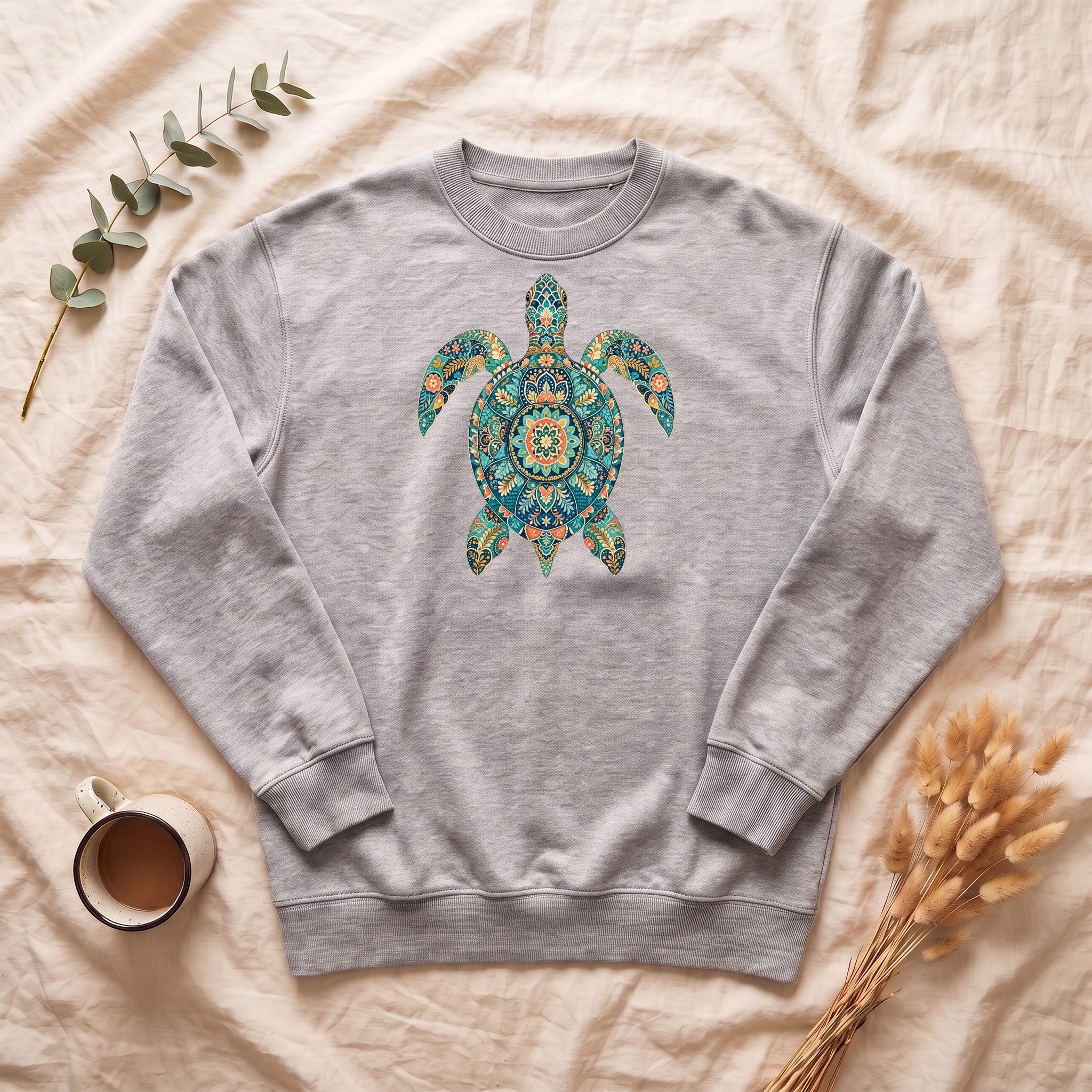 Boho Sea Turtle Shirt, Folk Art Turtle Tee, Japanese Pattern Ocean Lover Gift, Vintage Floral Turtle Sweatshirt