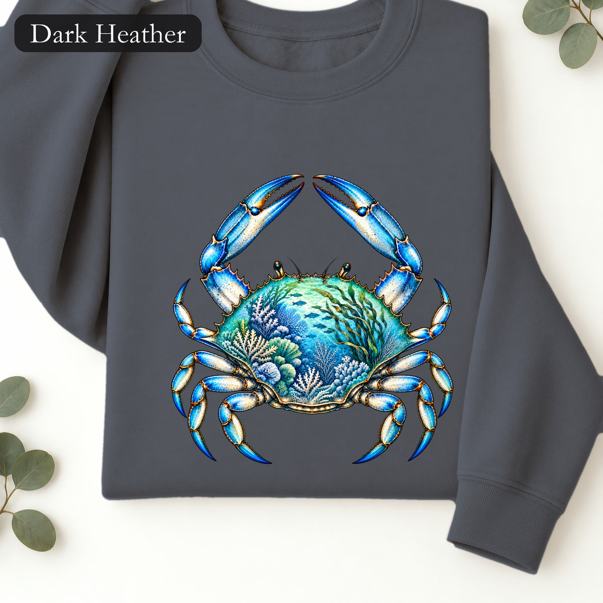 Ocean Blue Crab Illustration Sweatshirt | Coastal Sea Life Crewneck