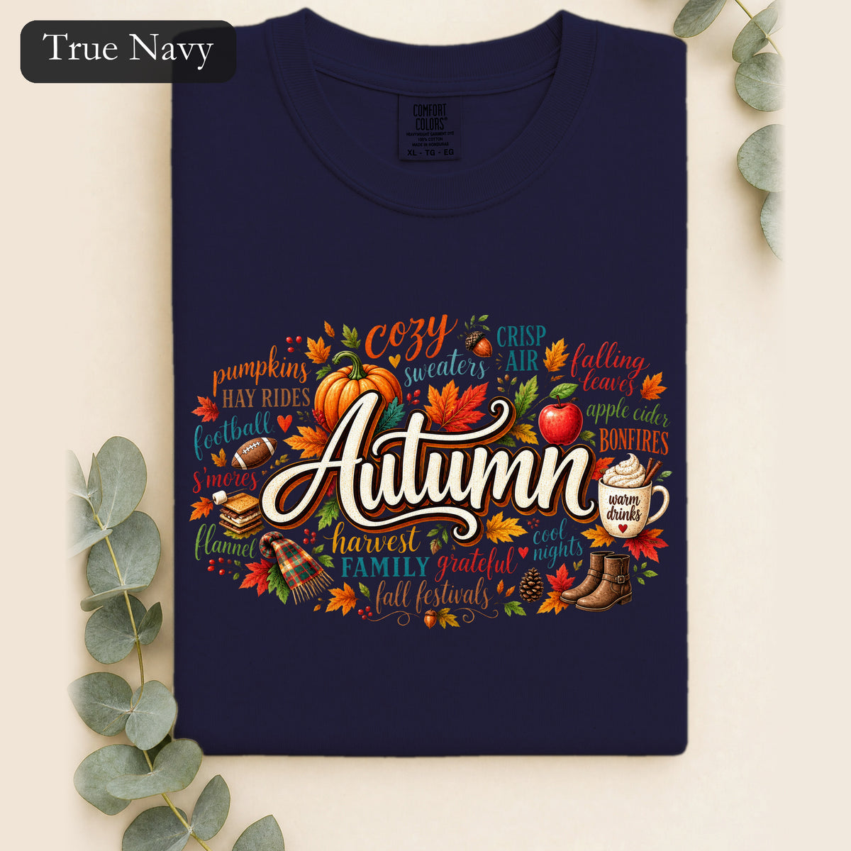 Autumn lettering collage Shirt | Fall pumpkin leaves cider cozy harvest