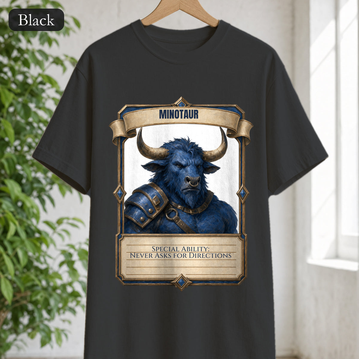 Minotaur Never Asks for Directions Shirt, Funny RPG Stat Card Tee, Tabletop Gamer D20 Gift, Fantasy Dungeon Sweatshirt