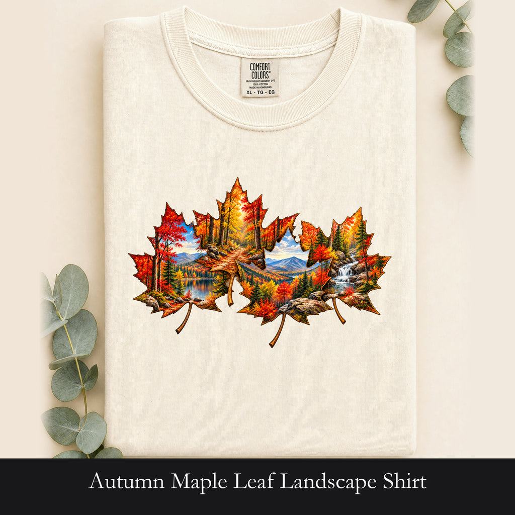 Autumn Maple Leaf Landscape Shirt | Fall Forest Lake Scene