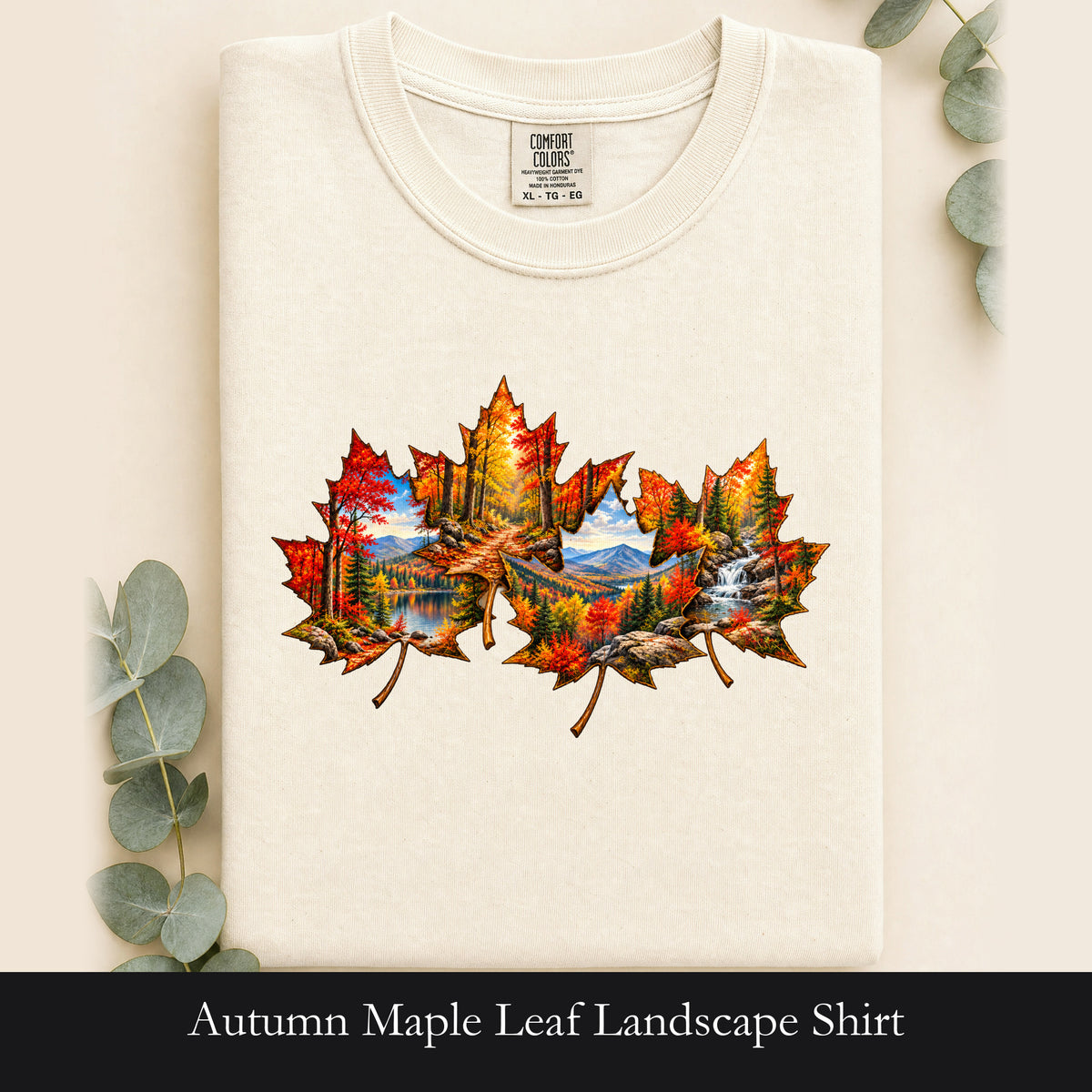 Autumn Maple Leaf Landscape Shirt | Fall Forest Lake Scene