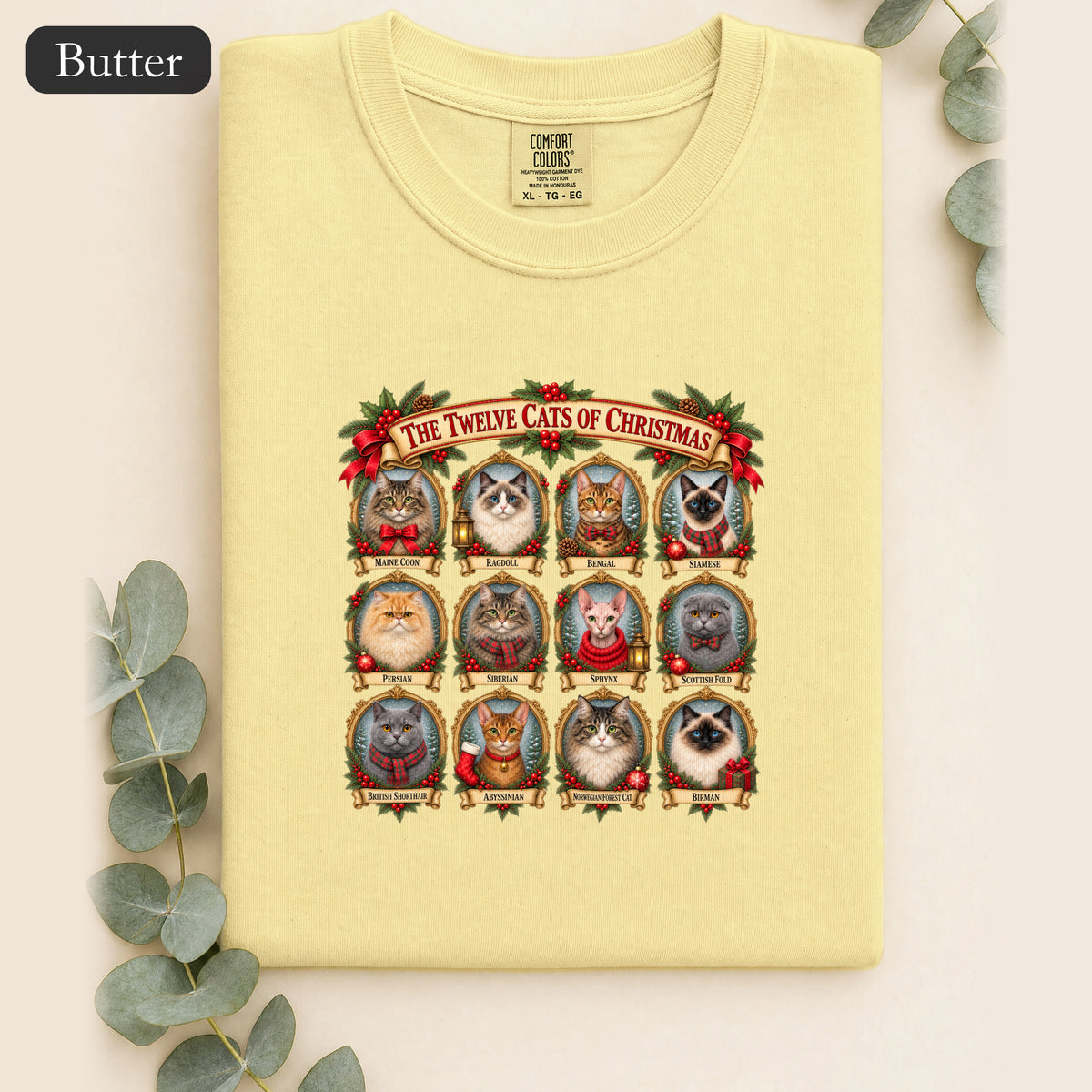 The Twelve Cats of Christmas shirt | holiday cat portrait collage